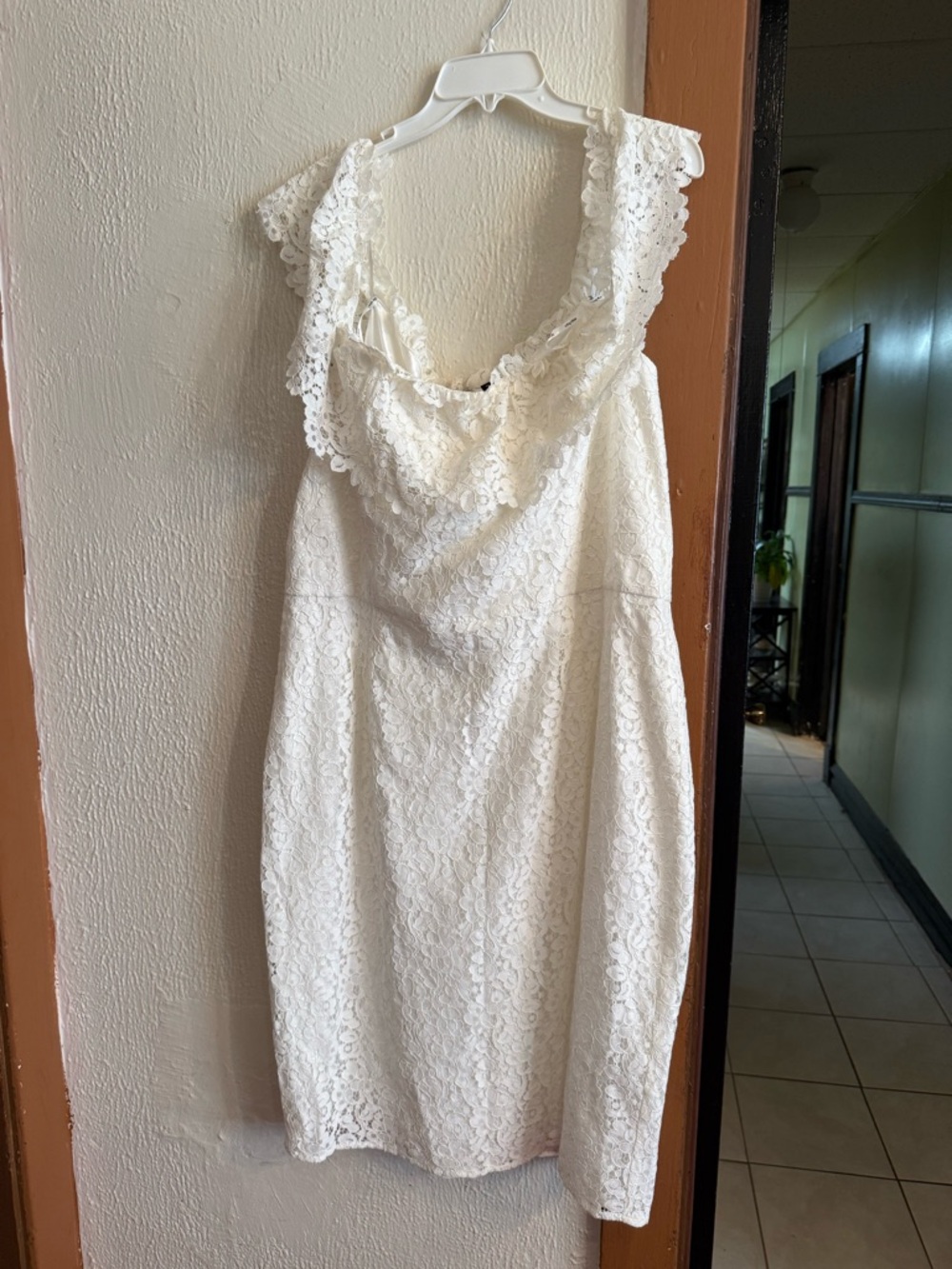 City Chic White Lace Cowl-Neck Midi Dress